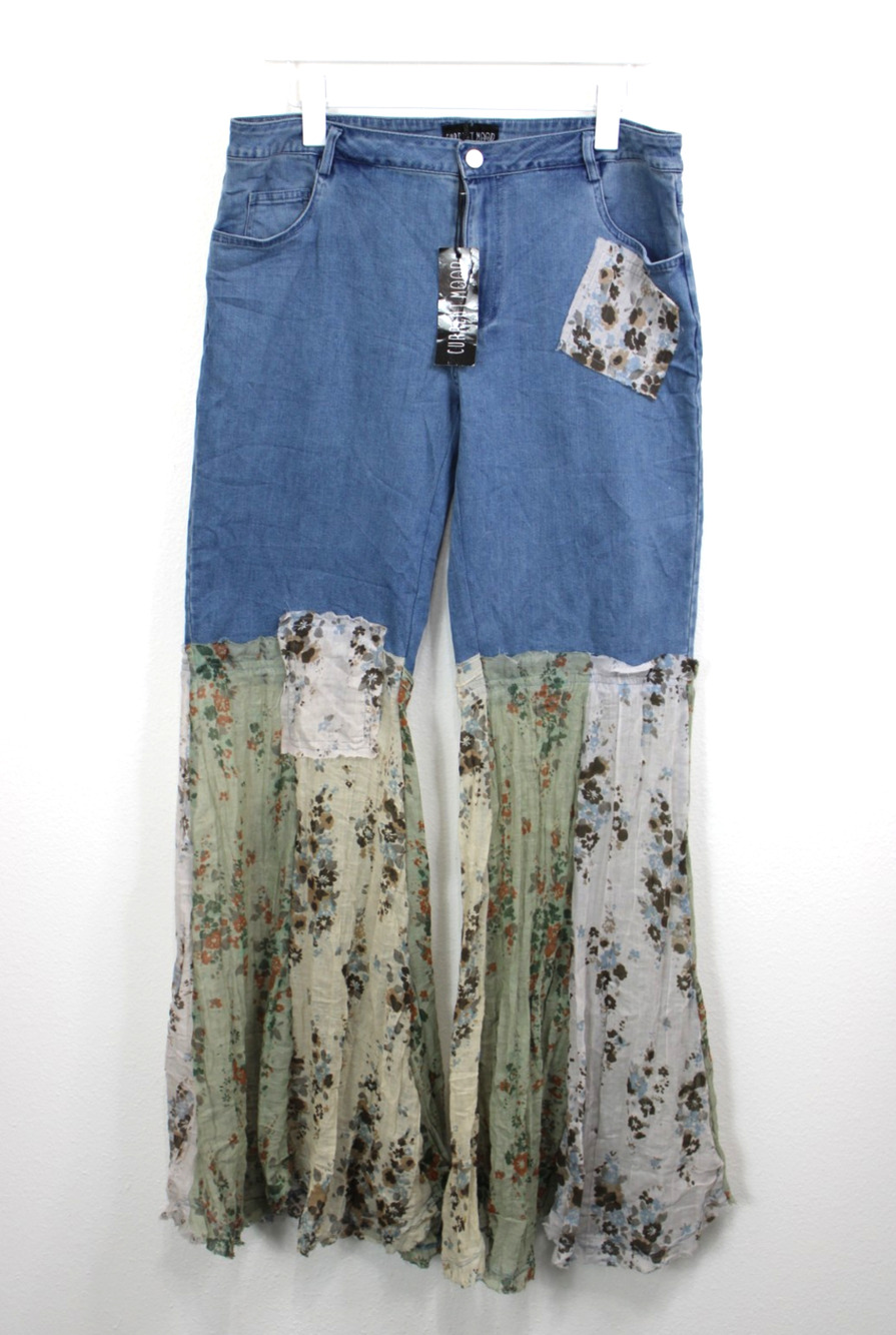 CURRENT MOOD Jeans Denim Flare Patchwork Boho Size XXL NWT